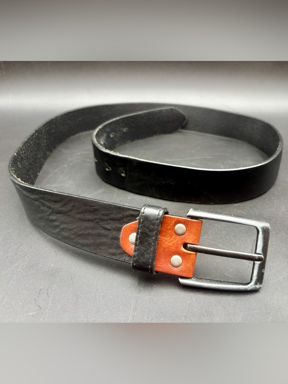 BADICHI NYC Custom Two-Tone Leather Belt – Black & Tan 47” Good Cond!